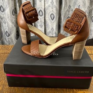 Vince Camuto summer cognac ankle strap heels.
